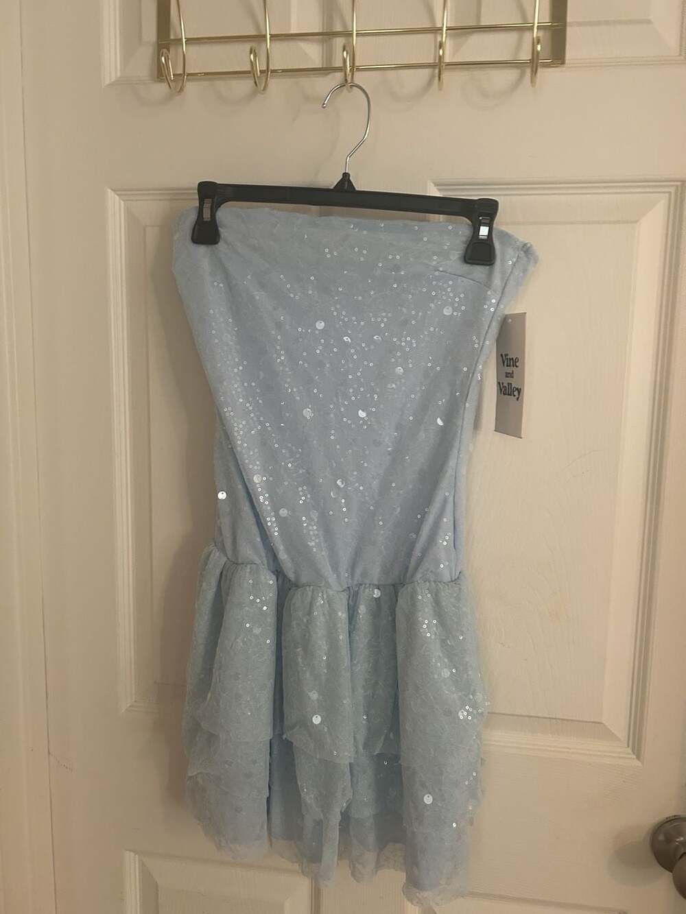 Vine and Valley Strapless Sequin Dress Size L Light Blue